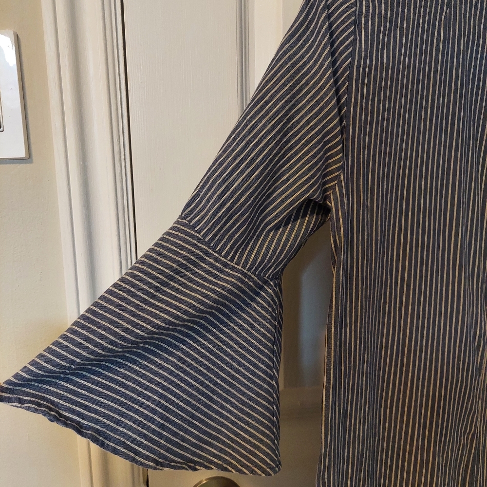 J.Crew Relaxed Fit Size 2 Blue White Striped Bell Sleeve Cotton Tunic Dress - Picture 5 of 11